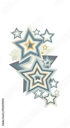 Illustration of a group of stylized stars in various sizes and shades of blue, yellow, and white on a plain white background with a subtle gradient effect.