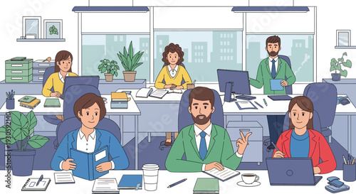office teamwork, business people working at desks, modern workspace