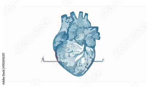 Abstract Blue Geometric Heart with Red Cardio Pulse World Heart Day Vector