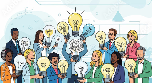 teamwork brainstorming ideas concept, light bulbs innovation