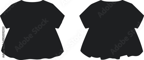 Black dress silhouette vector illustration, fashion garment flat sketch front and back view, apparel design template, clothing CAD drawing