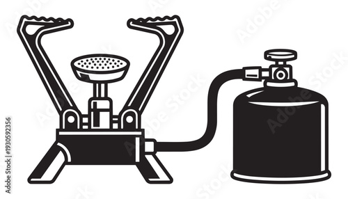 Camping stove with gas canister vector illustration for outdoor cooking equipment and hiking gear