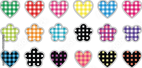 Colorful heart and flower plaid patterns for creative design