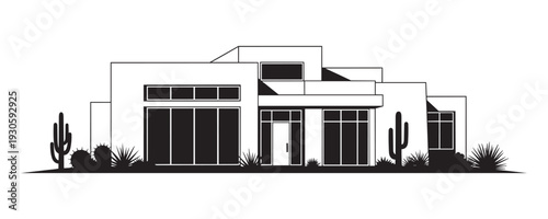 Contemporary desert house vector illustration, modern residence with minimalist style