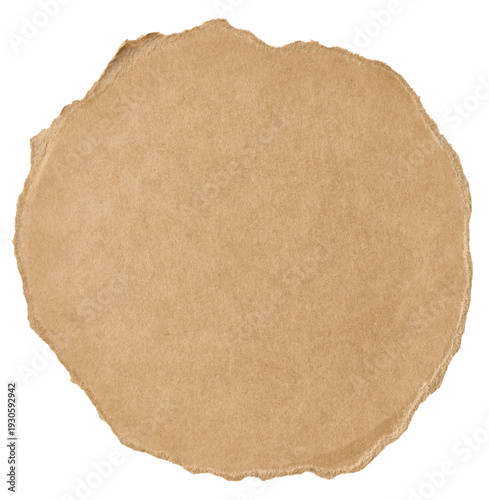 Round torn piece of craft paper on white background, isolated object
