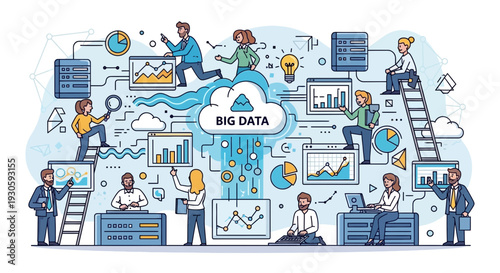 Big data cloud computing technology concept, business people working