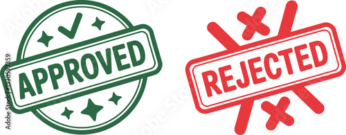 Approved and Rejected Rubber Stamp Graphics with Icons
