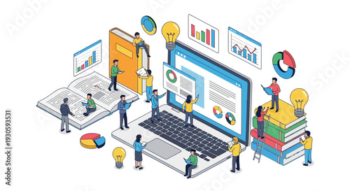 online learning concept, digital education, teamwork, data analysis, business