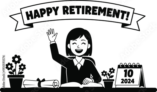 Happy businesswoman celebrating her retirement with a wave