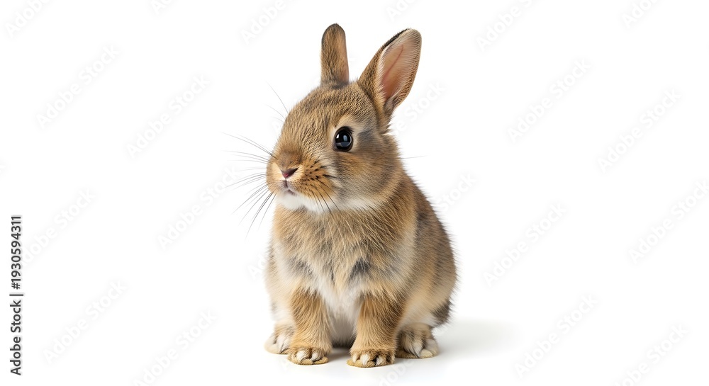 Fototapeta premium Cute brown baby bunny rabbit sitting on pure white background
