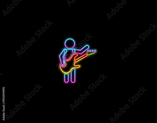 Neon Guitar Player Icon Pack – Glowing Live Music Performance Symbol
