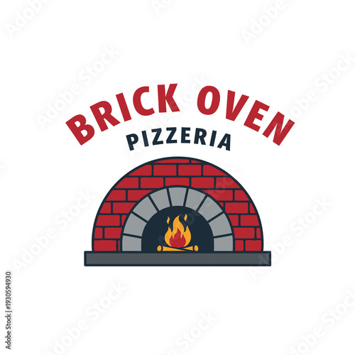 Brick Oven Pizzeria Logo Design with Burning Flames