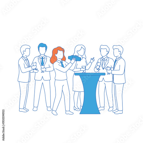 Business professionals mingling at a corporate event.