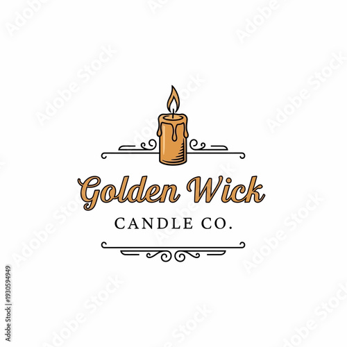 Golden Wick Candle Company Logo with a Burning Orange Candle