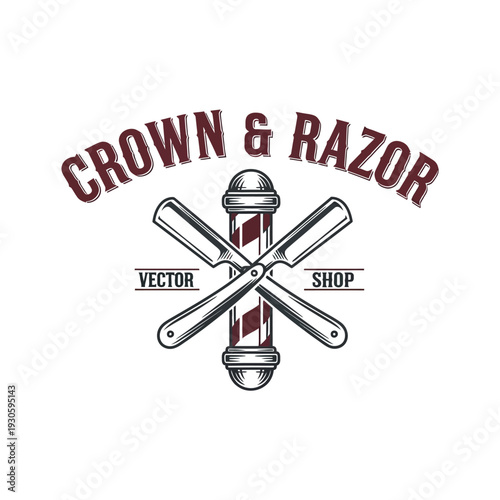 Barber Shop Vintage Logo with Straight Razors and Barber Pole Design