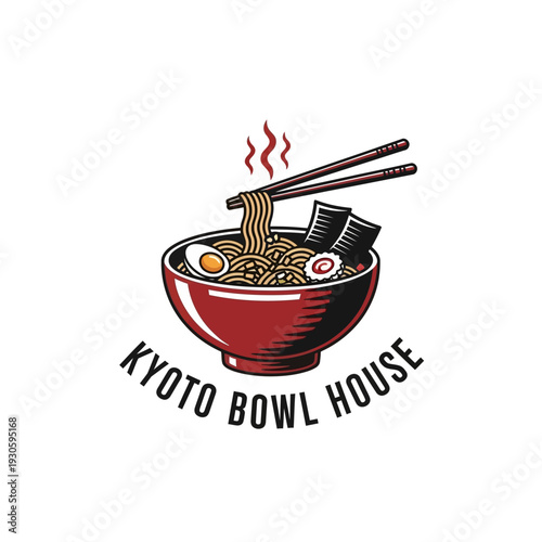Ramen Bowl House Logo Design with Chopsticks Noodles and Steam