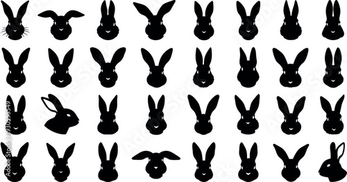 Collection of black rabbit silhouettes on white background
