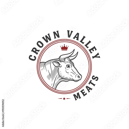 Bull Head Vintage Meat Logo with a Crown Design