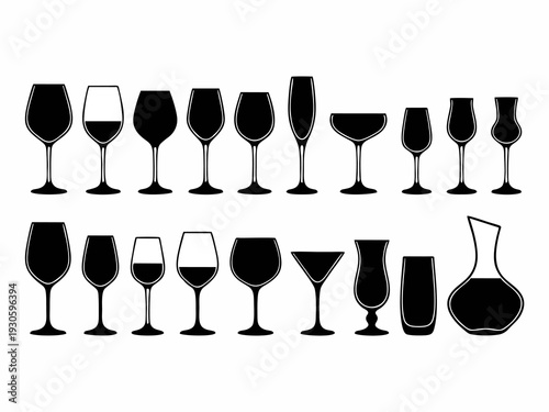 Drinkware and Glassware Silhouette Icons Set for Bar and Cafe Menu