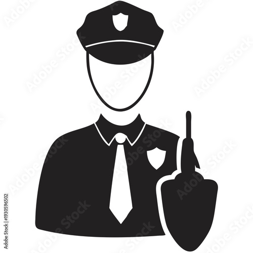 Security guard wearing uniform and holding radio device