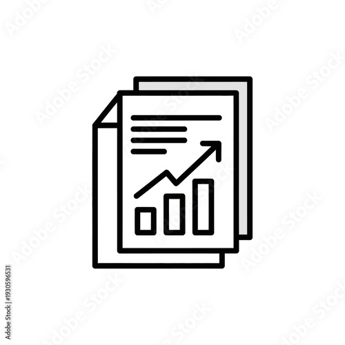 Business Document Icon with Growing Graph and Report Charts for Data Analysis and Growth Trends