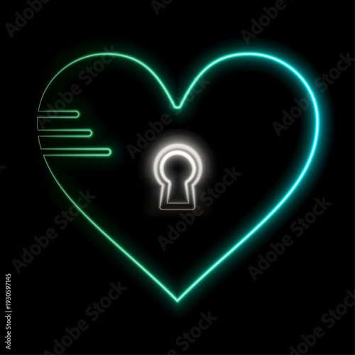 Neon heart signboard on the red background. Vector illustration