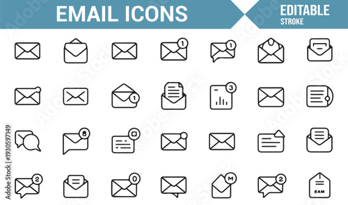 Web Communication Outline Symbols with Envelope Variations