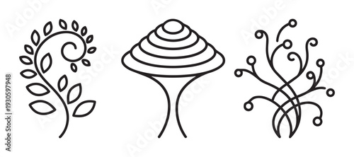 Abstract organic shapes and stylized plant vector illustration collection