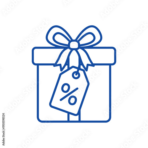 Gift Box with Discount Tag and Bow Icon.