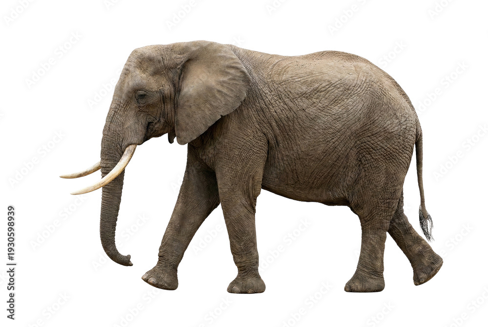 Fototapeta premium African Elephant Walking Isolated on White Background