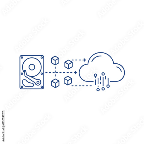 Hard Drive Data Transfer to Cloud Storage Concept.