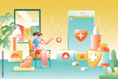 Kitten Pet Care Vector Flat Illustration for E-commerce Shopping Festival