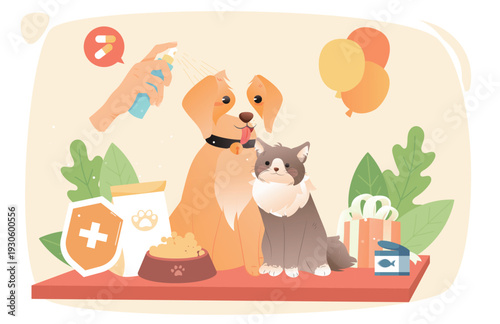 Kitten Pet Care Vector Flat Illustration for E-commerce Shopping Festival