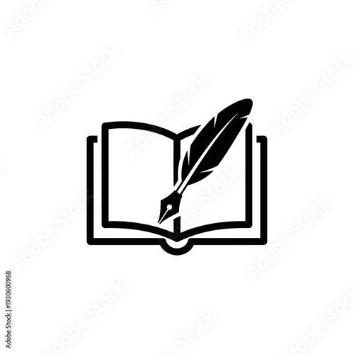 Creative Writing and Literature Concept with Open Book and Quill Pen Illustration