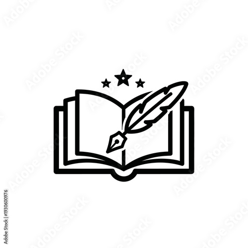 Creative Writing Concept with Book and Quill Pen Illustration for Education and Learning Themes
