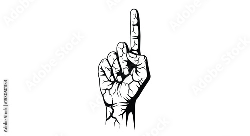 Black and white illustration of a cracked hand pointing the index finger upwards, representing strength and hope amid fragility.