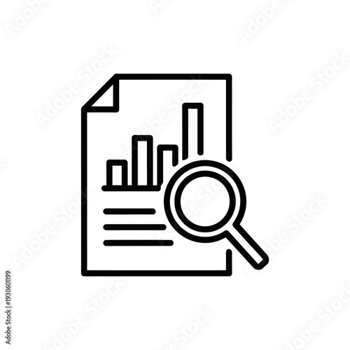 Data Analysis and Business Report with Graph Charts and Magnifying Glass