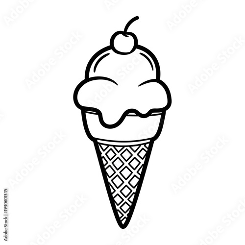 Delicious Ice Cream Cone with Cherry and Waffle Pattern for Summer Refreshment