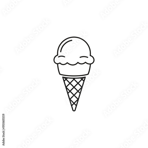 Delicious Ice Cream Cone with Scoops in a Minimalist Black and White Illustration
