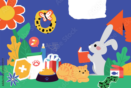 Kitten Pet Care Vector Flat Illustration for E-commerce Shopping Festival