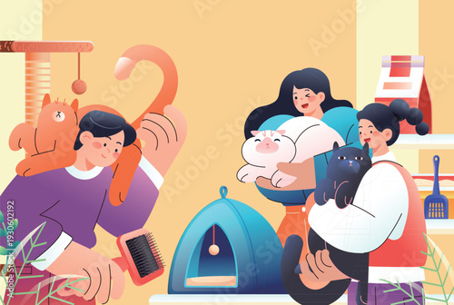 Kitten Pet Care Vector Flat Illustration for E-commerce Shopping Festival
