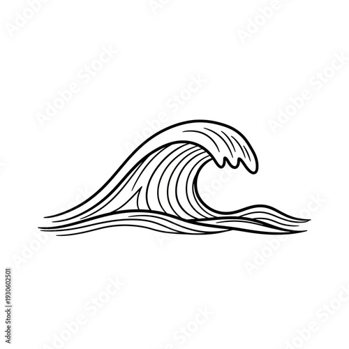 Elegant Line Art Illustration of a Dynamic Ocean Wave Design Showing Movement and Energy