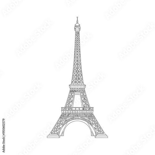 Elegant Line Art Illustration of the Eiffel Tower in Paris for Travel and Tourism Themes