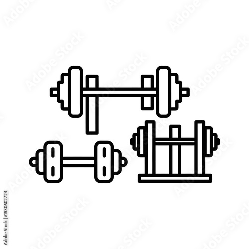 Fitness and Exercise Equipment Icons for Workout and Health Programs