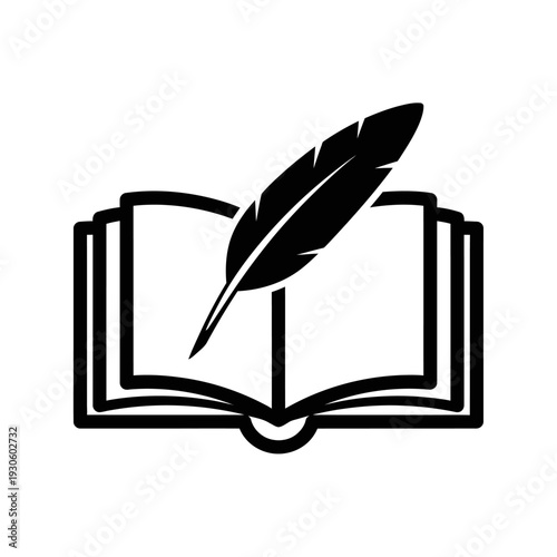 Elegant Open Book Illustration with Quill Pen for Literary Projects