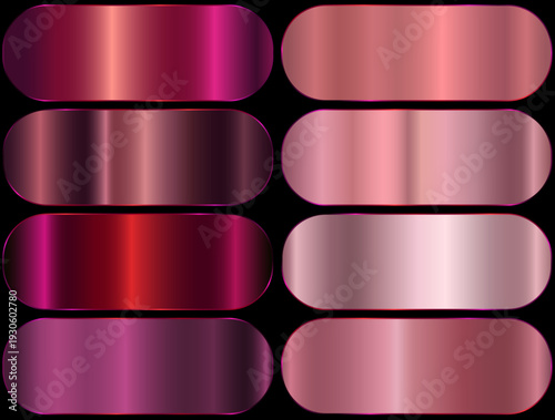 Premium pink gradient swatch palette set. pink metal gradient. realistic aluminum pink rectangles