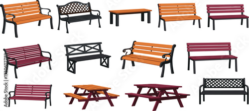 Outdoor benches, garden seating, park furniture, picnic tables, public seating, urban design, landscape architecture, durable benches, stylish outdoor furniture, modern park seating