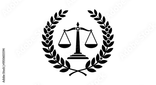 Classic Scales of Justice with Bold Laurel Wreath Symbolizing Law and Ethics on Isolated White Background