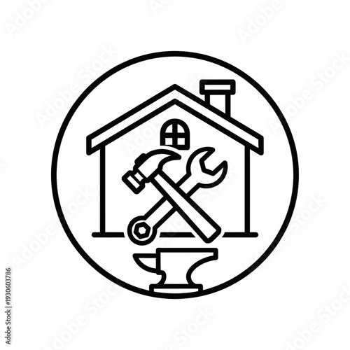 Home Repair and Maintenance Concept with Tools and House Icon