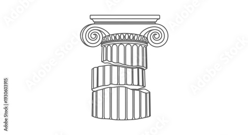 Outline Broken and Fragmented Classical Column Icon on Isolated White Background
